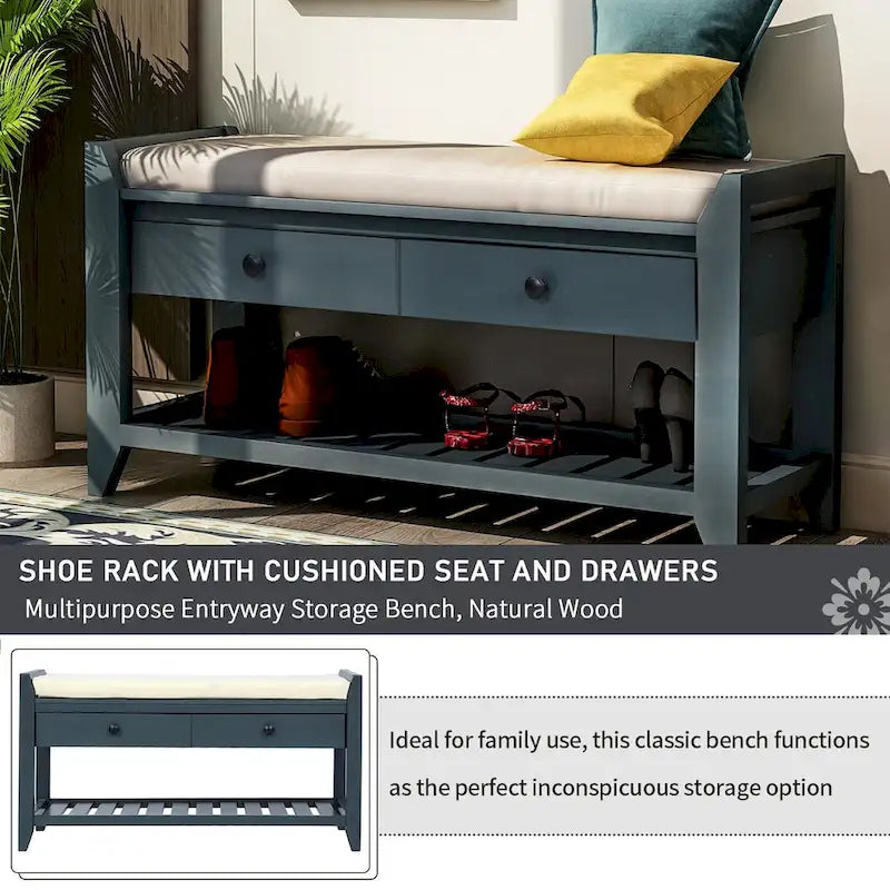 Meuble à chaussures avec assise capitonnée et tiroirs, banc de rangement multifonction pour entrée