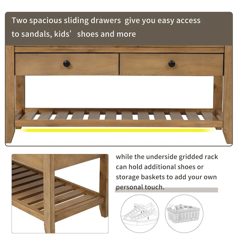 Meuble à chaussures avec assise capitonnée et tiroirs, banc de rangement multifonction pour entrée
