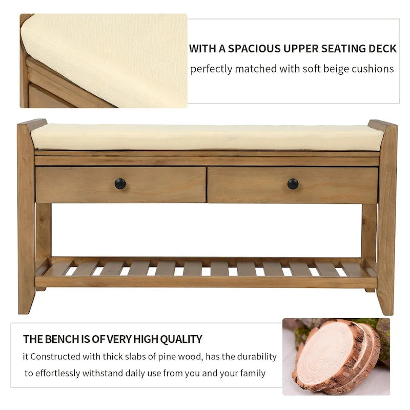 Meuble à chaussures avec assise capitonnée et tiroirs, banc de rangement multifonction pour entrée