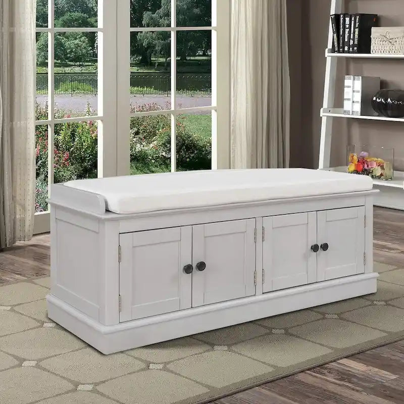Banc de rangement en bois classique vintage avec deux armoires