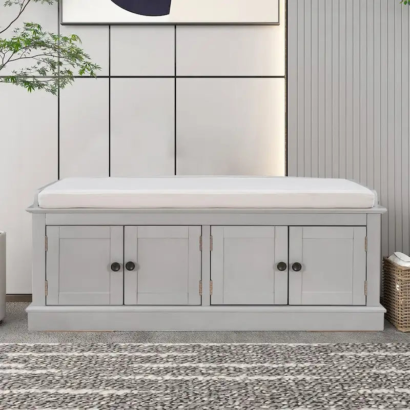 Banc de rangement en bois classique vintage avec deux armoires