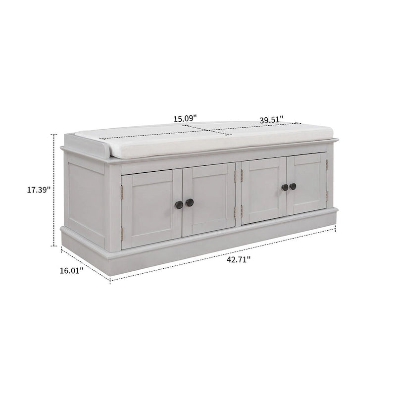 Banc de rangement en bois classique vintage avec deux armoires