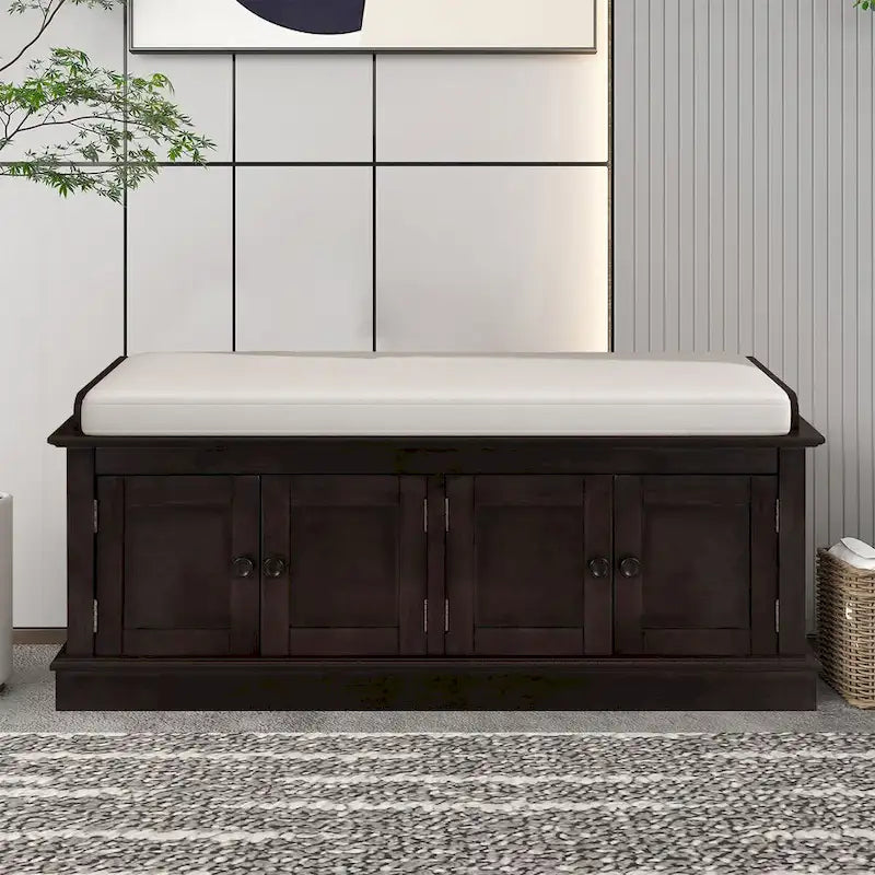 Banc de rangement en bois classique vintage avec deux armoires