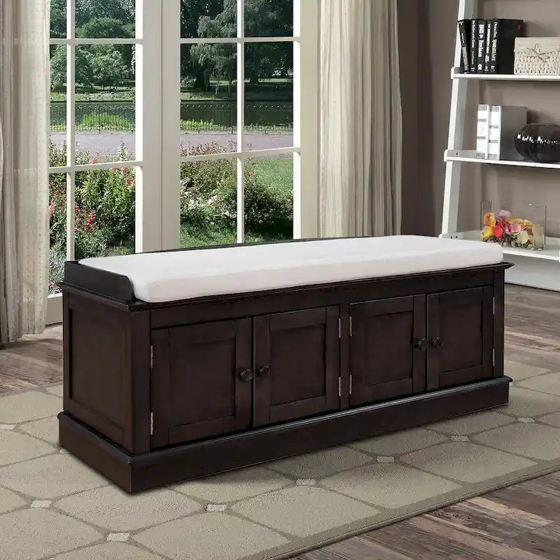 Banc de rangement en bois classique vintage avec deux armoires