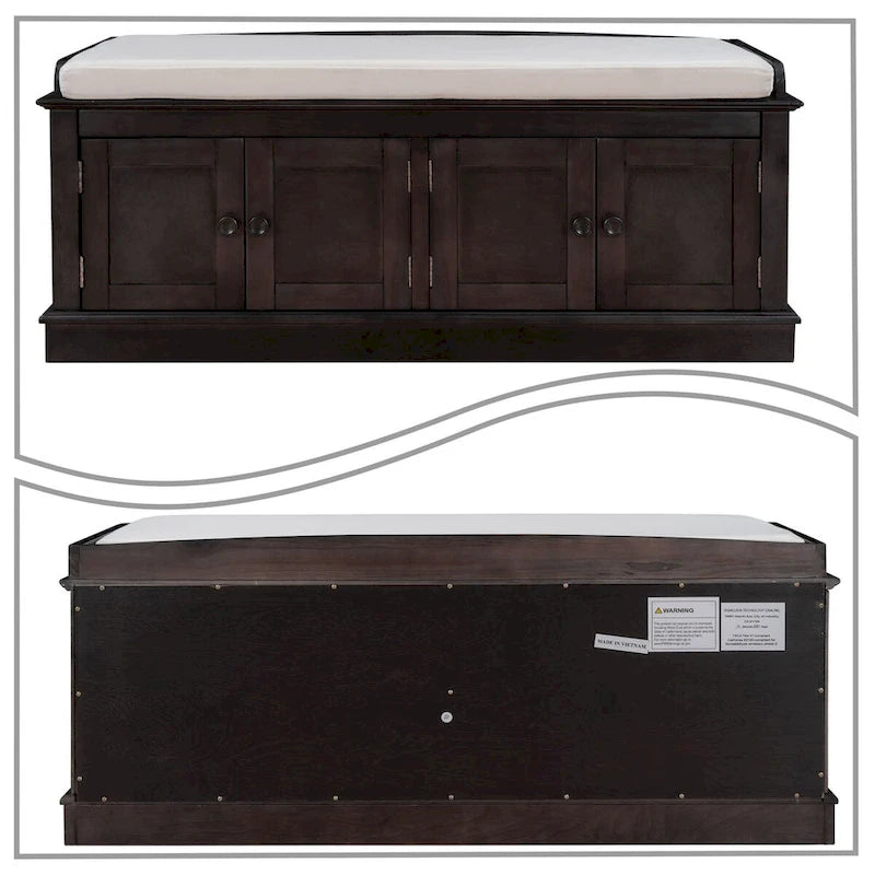 Banc de rangement en bois classique vintage avec deux armoires