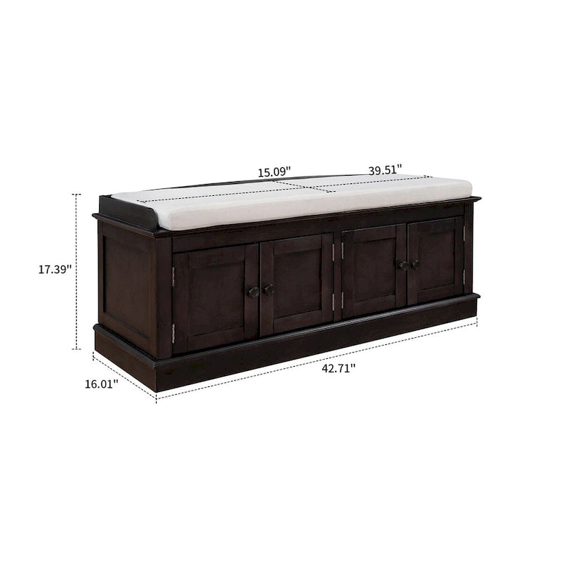 Banc de rangement en bois classique vintage avec deux armoires