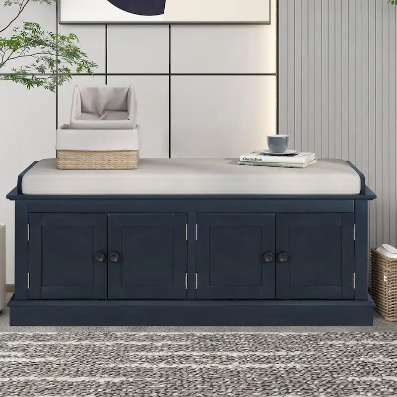 Banc de rangement en bois classique vintage avec deux armoires