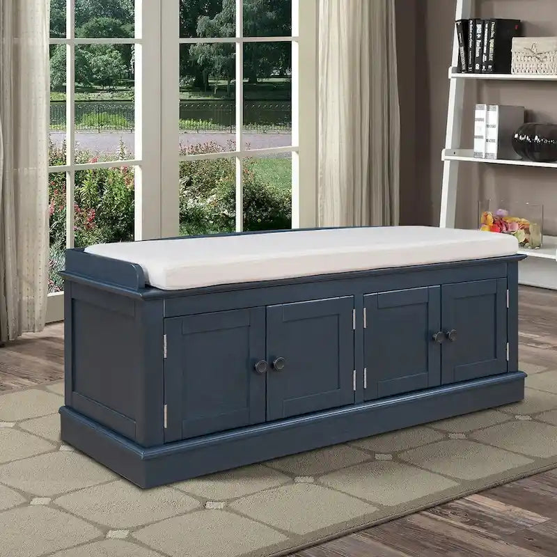 Banc de rangement en bois classique vintage avec deux armoires