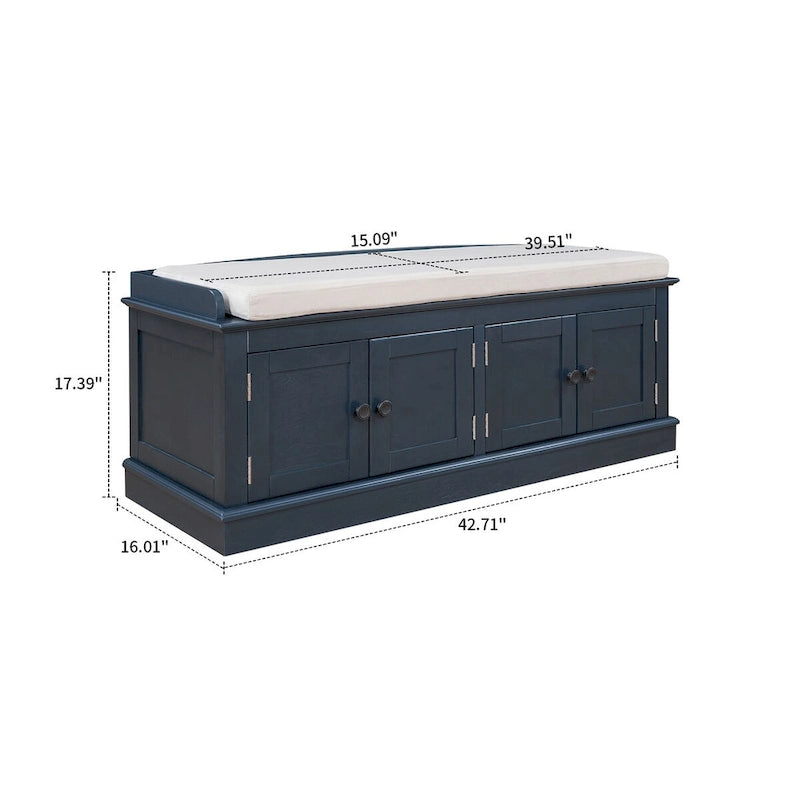 Banc de rangement en bois classique vintage avec deux armoires
