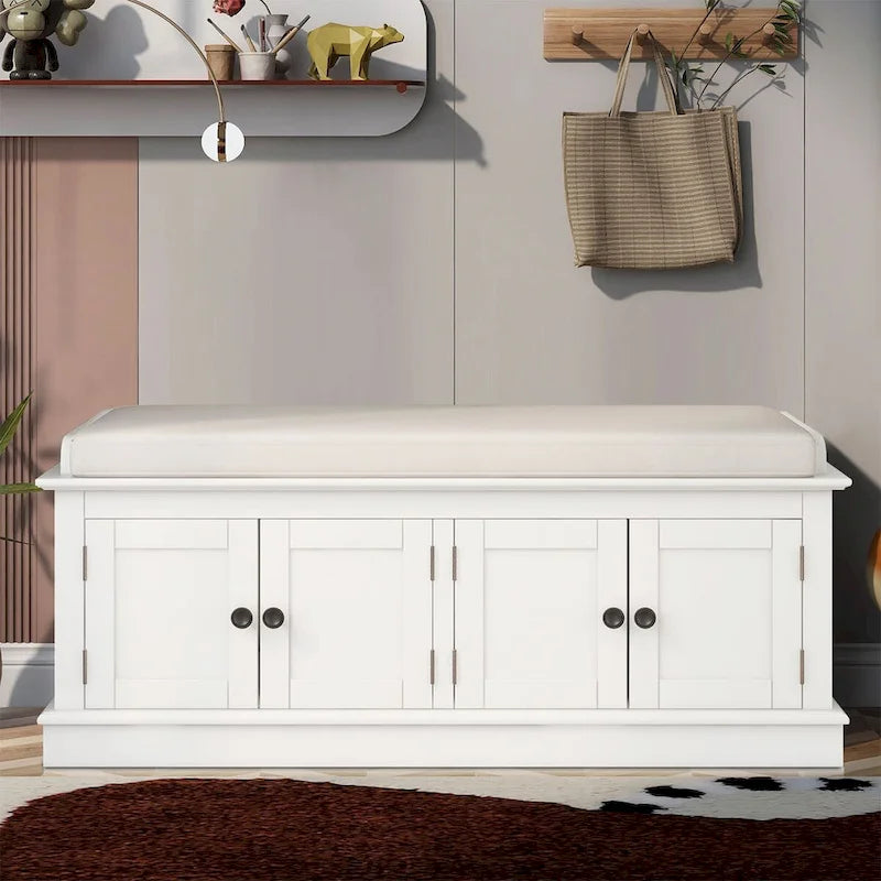 Banc de rangement en bois classique vintage avec deux armoires