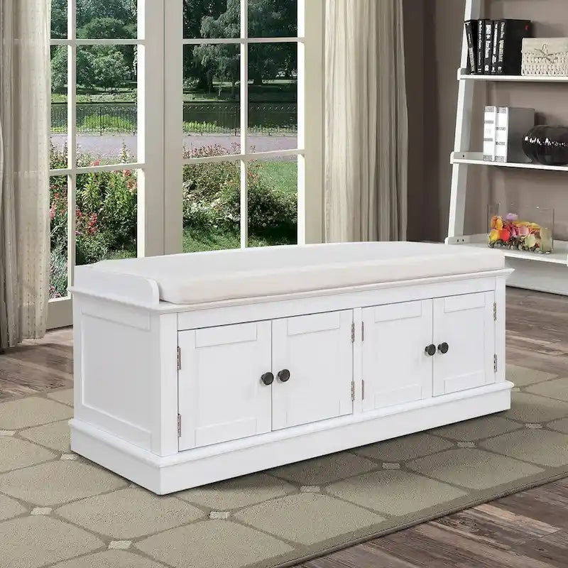 Banc de rangement en bois classique vintage avec deux armoires