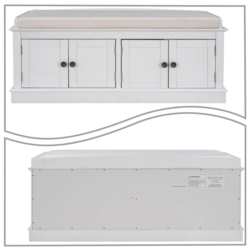 Banc de rangement en bois classique vintage avec deux armoires