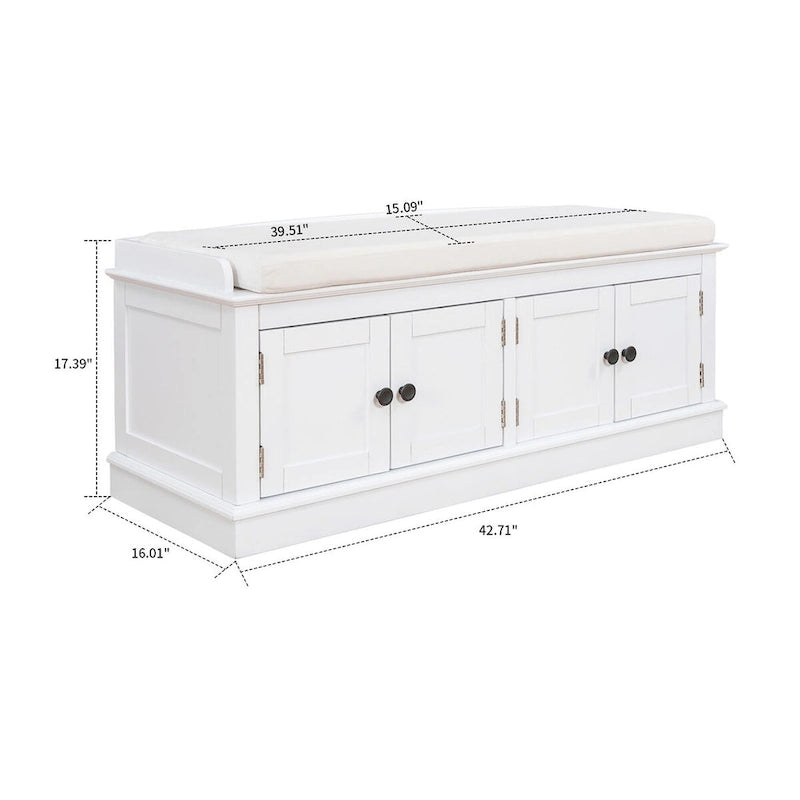 Banc de rangement en bois classique vintage avec deux armoires