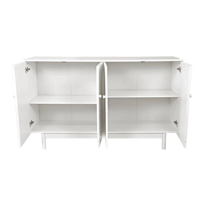 Armoire de Rangement 4 Portes Élégante et Fonctionnelle avec Pieds en Pin, Poignées en Bois Massif et MDF, pour Salon, Chambre et Cuisine