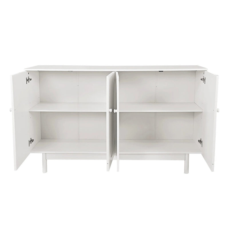 Armoire de Rangement 4 Portes Élégante et Fonctionnelle avec Pieds en Pin, Poignées en Bois Massif et MDF, pour Salon, Chambre et Cuisine