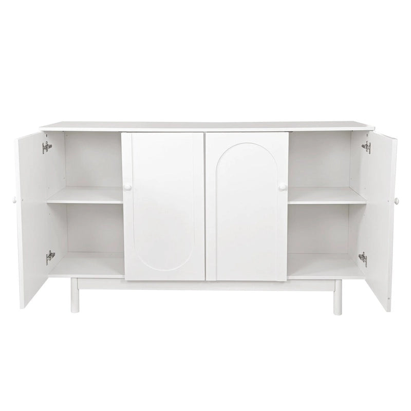 Armoire de Rangement 4 Portes Élégante et Fonctionnelle avec Pieds en Pin, Poignées en Bois Massif et MDF, pour Salon, Chambre et Cuisine