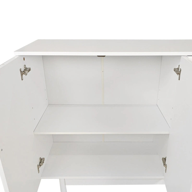 Armoire de Rangement 4 Portes Élégante et Fonctionnelle avec Pieds en Pin, Poignées en Bois Massif et MDF, pour Salon, Chambre et Cuisine