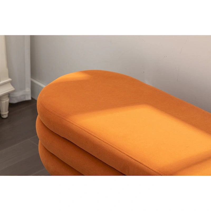 Banc de rangement en velours avec pieds en bois pour salon et chambre à coucher