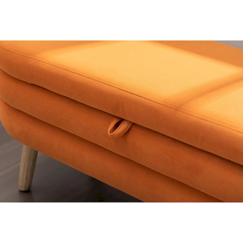 Banc de rangement en velours avec pieds en bois pour salon et chambre à coucher