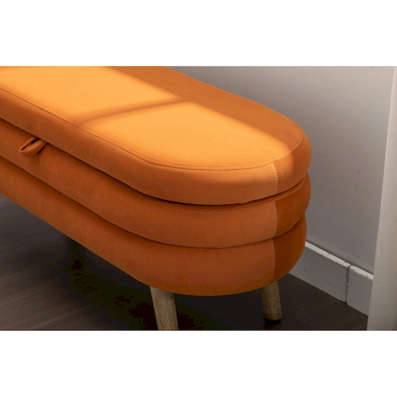 Banc de rangement en velours avec pieds en bois pour salon et chambre à coucher