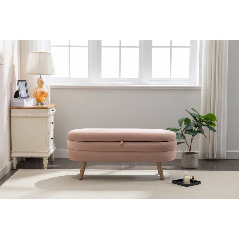 Banc de rangement en velours avec pieds en bois pour salon et chambre à coucher