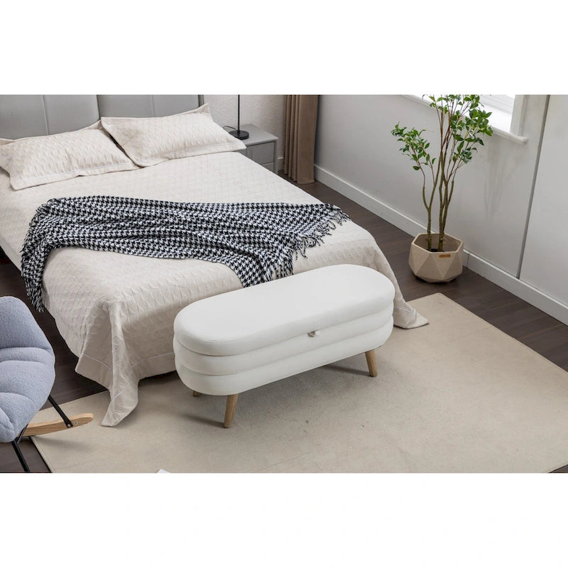 Banc de rangement en velours avec pieds en bois pour salon et chambre à coucher