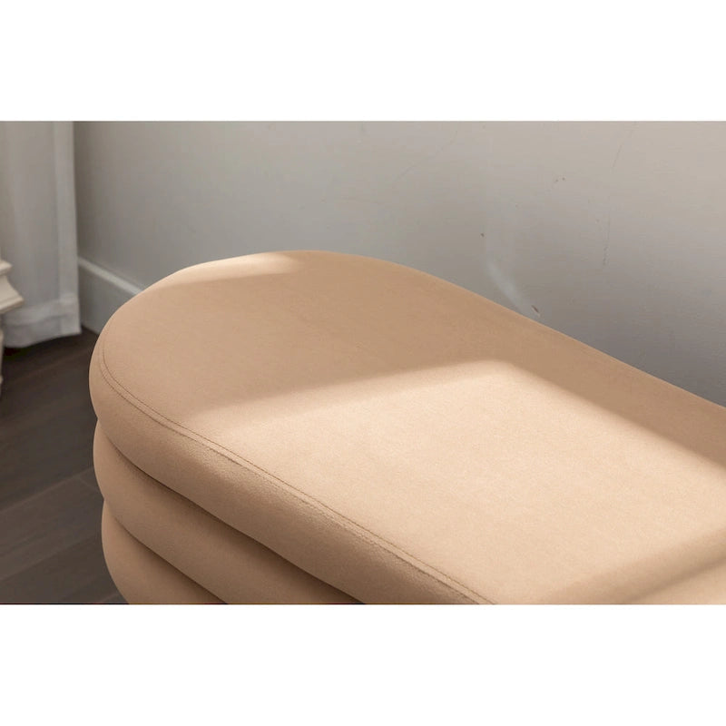 Banc de rangement en velours avec pieds en bois pour salon et chambre à coucher