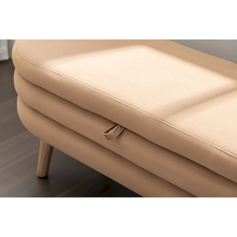 Banc de rangement en velours avec pieds en bois pour salon et chambre à coucher