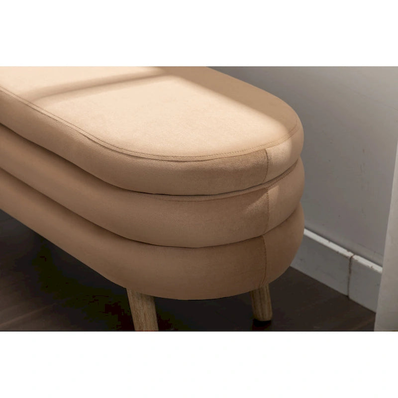Banc de rangement en velours avec pieds en bois pour salon et chambre à coucher