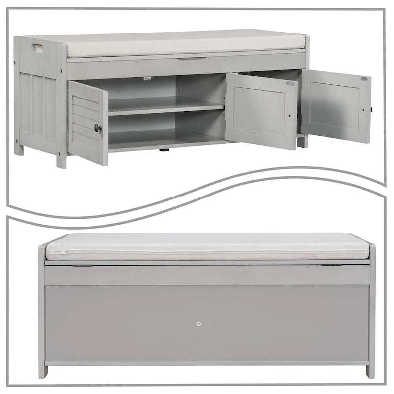 Banc de rangement moderne classique avec deux compartiments et coffre rabattable