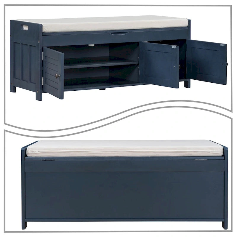 Banc de rangement moderne classique avec deux compartiments et coffre rabattable