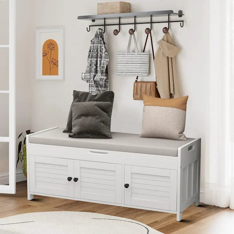 Banc de rangement moderne classique avec deux compartiments et coffre rabattable