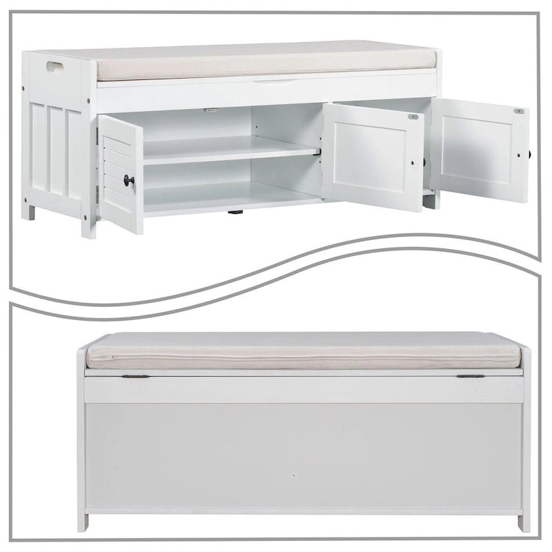 Banc de rangement moderne classique avec deux compartiments et coffre rabattable