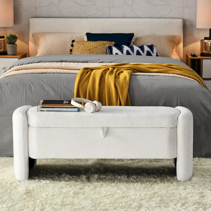 Banc de rangement ottoman ovale, banc en tissu chenille avec grand espace de rangement pour le salon, l'entrée et la chambre à coucher
