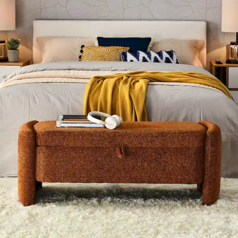Banc de rangement ottoman ovale, banc en tissu chenille avec grand espace de rangement pour le salon, l'entrée et la chambre à coucher