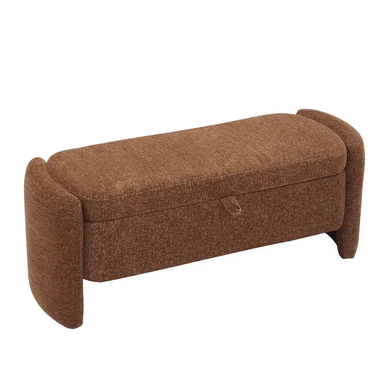 Banc de rangement ottoman ovale, banc en tissu chenille avec grand espace de rangement pour le salon, l'entrée et la chambre à coucher