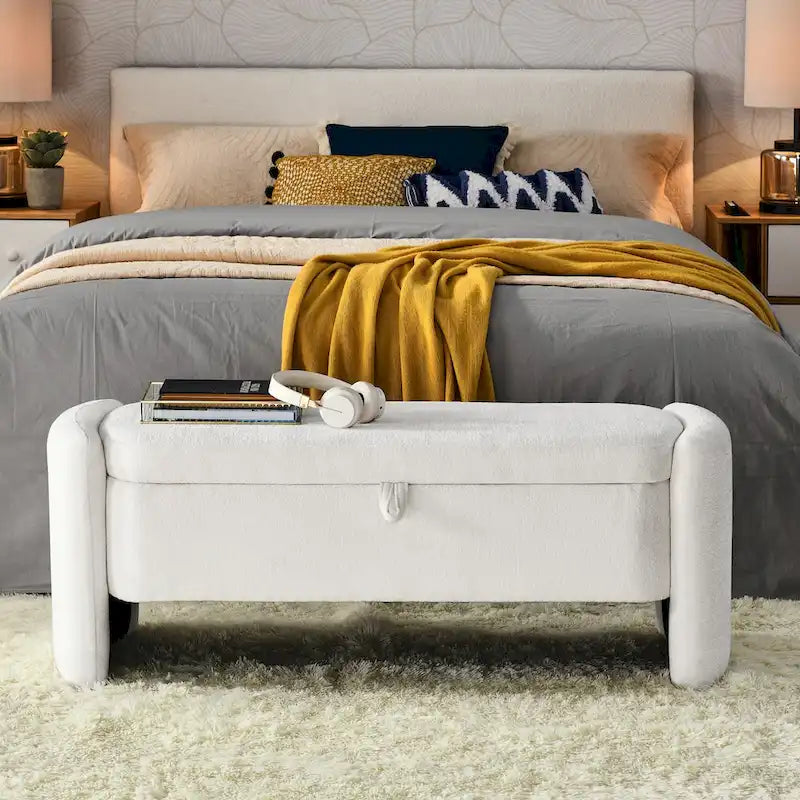 Banc de rangement ottoman ovale, banc en tissu chenille avec grand espace de rangement pour le salon, l'entrée et la chambre à coucher