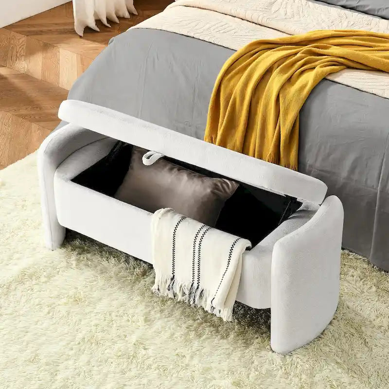 Banc de rangement ottoman ovale, banc en tissu chenille avec grand espace de rangement pour le salon, l'entrée et la chambre à coucher