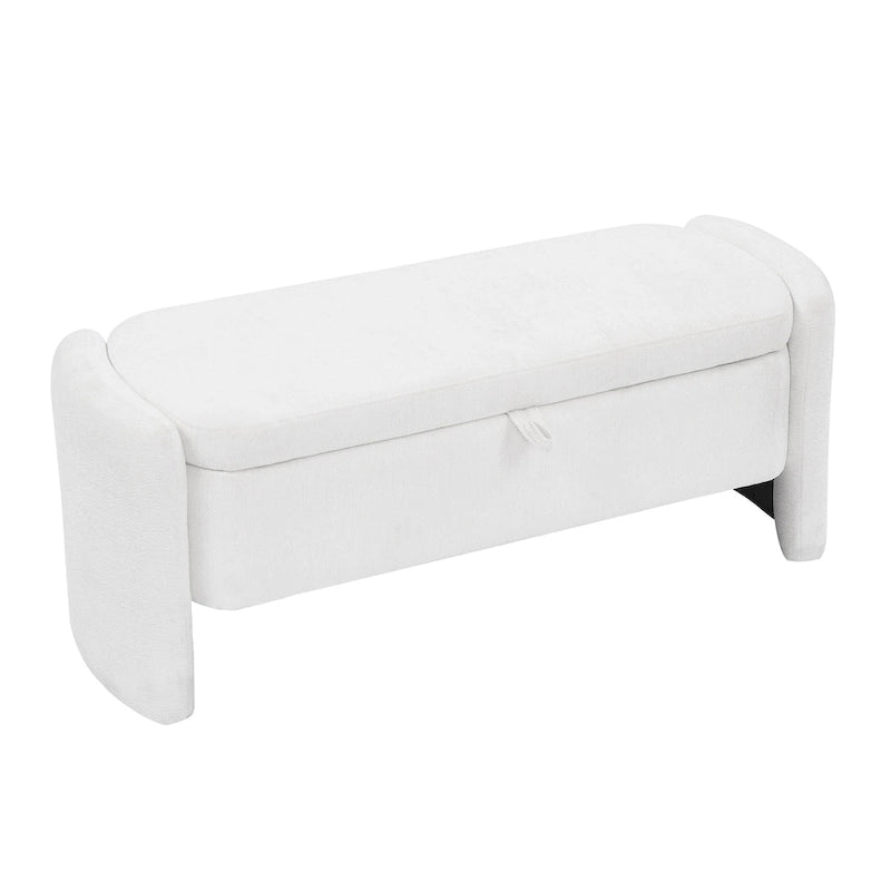 Banc de rangement ottoman ovale, banc en tissu chenille avec grand espace de rangement pour le salon, l'entrée et la chambre à coucher