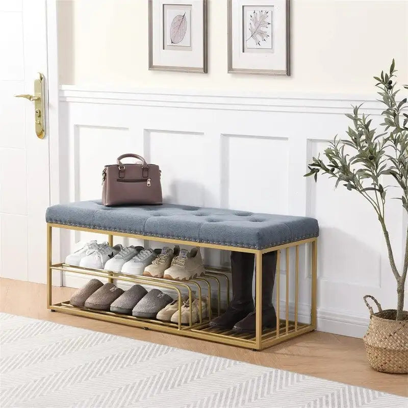Banc en lin avec rangement - 17P x 47,2L x 19H