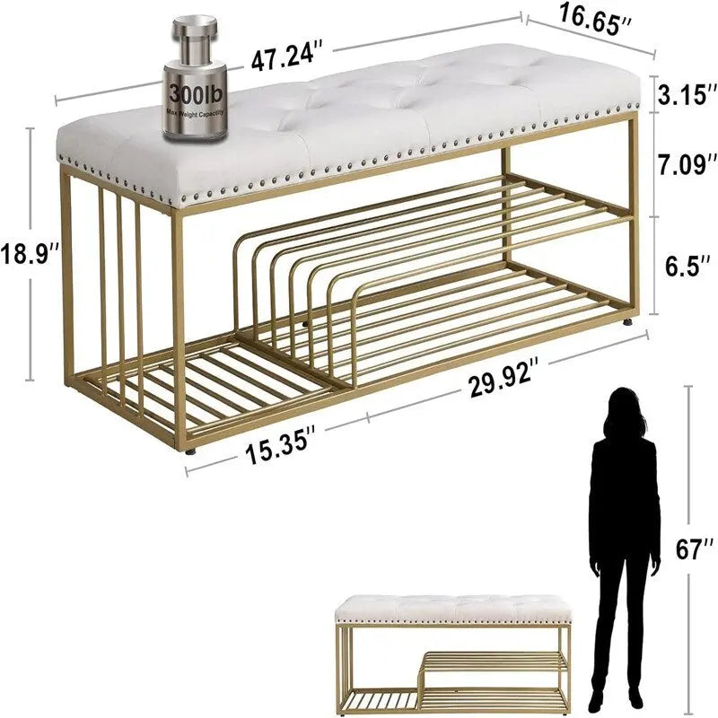 Banc en lin avec rangement - 17P x 47,2L x 19H