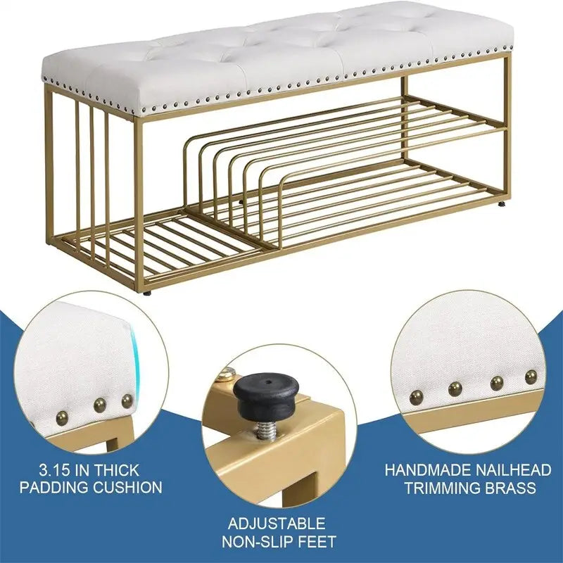 Banc en lin avec rangement - 17P x 47,2L x 19H