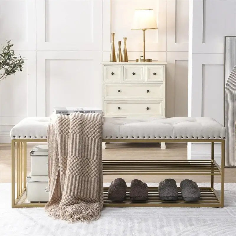 Banc en lin avec rangement - 17P x 47,2L x 19H