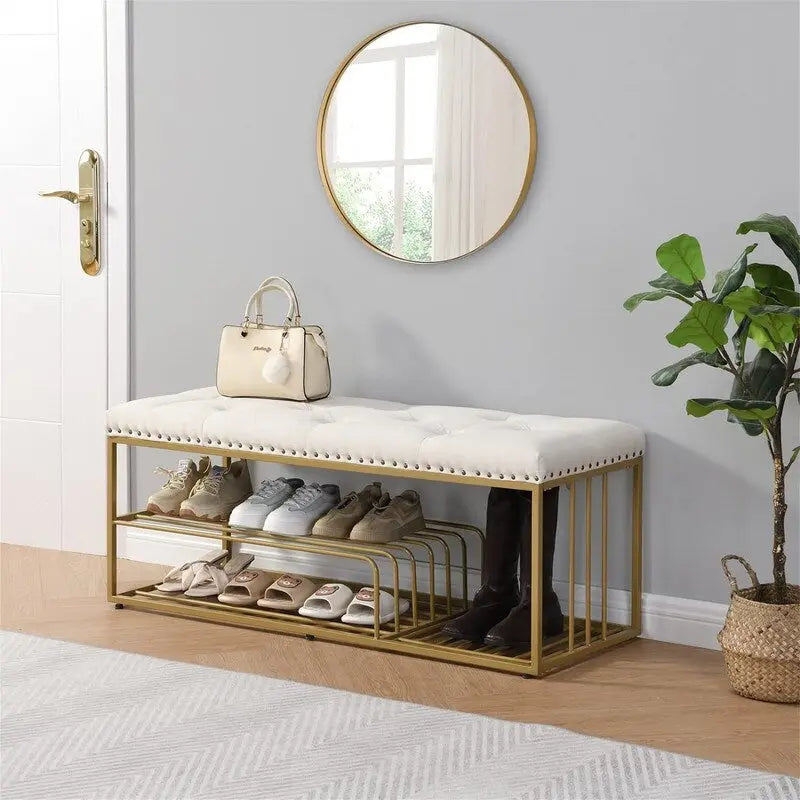 Banc en lin avec rangement - 17P x 47,2L x 19H