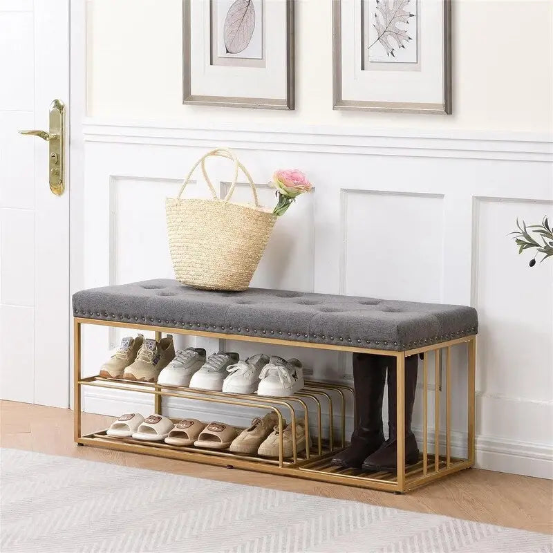 Banc en lin avec rangement - 17P x 47,2L x 19H
