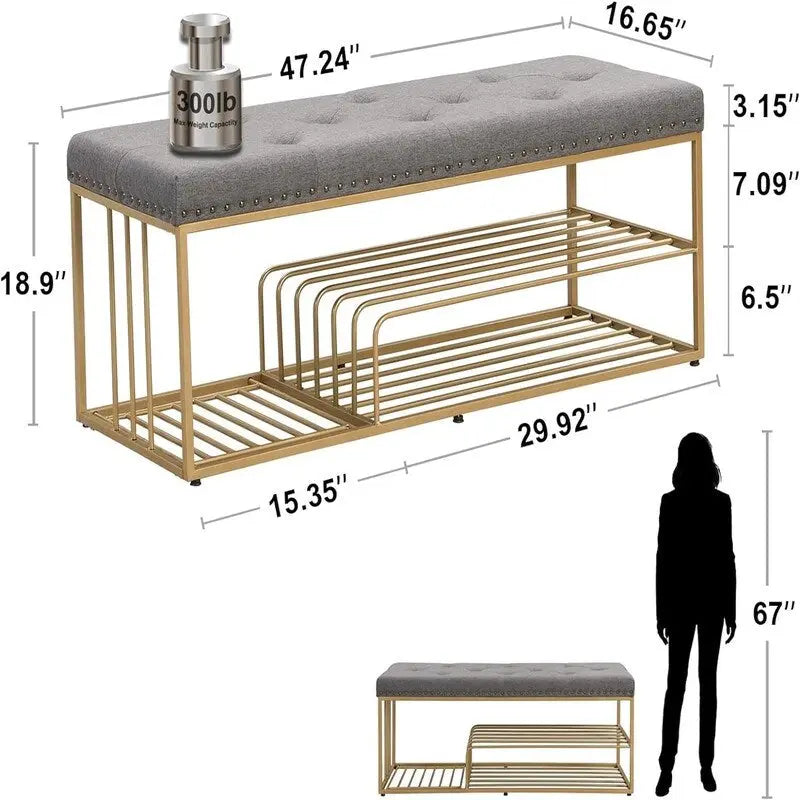 Banc en lin avec rangement - 17P x 47,2L x 19H