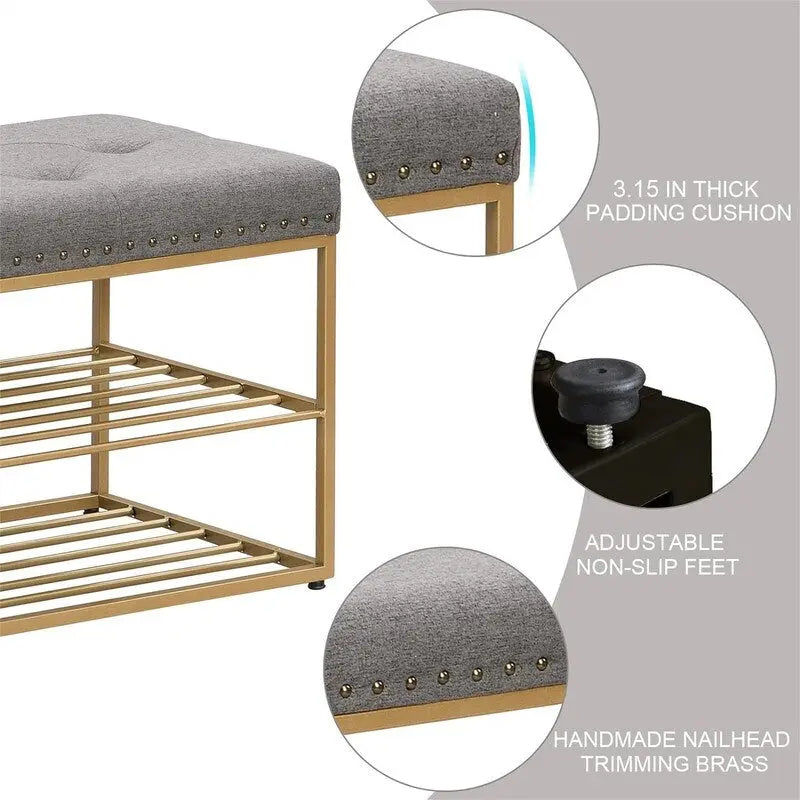 Banc en lin avec rangement - 17P x 47,2L x 19H