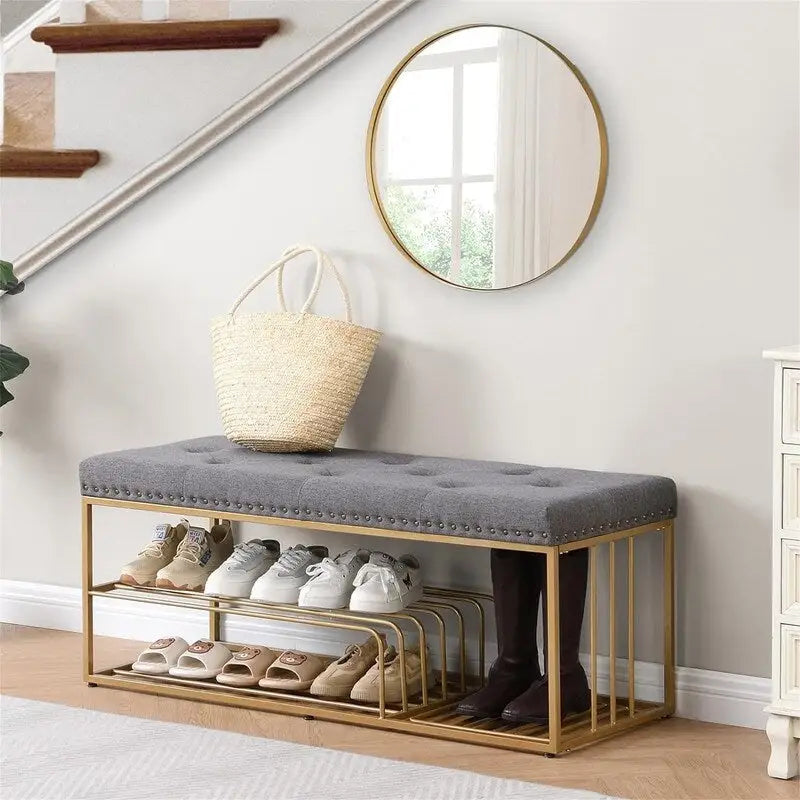 Banc en lin avec rangement - 17P x 47,2L x 19H