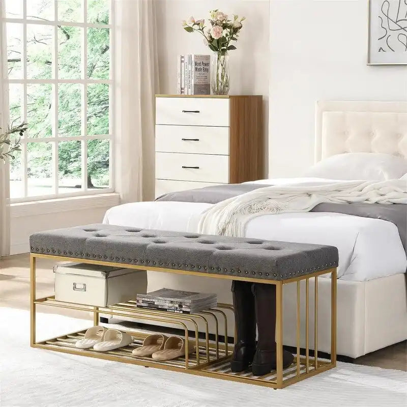Banc en lin avec rangement - 17P x 47,2L x 19H