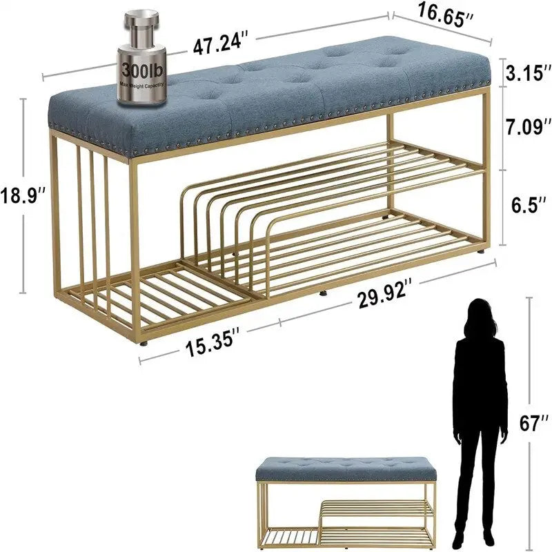 Banc en lin avec rangement - 17P x 47,2L x 19H